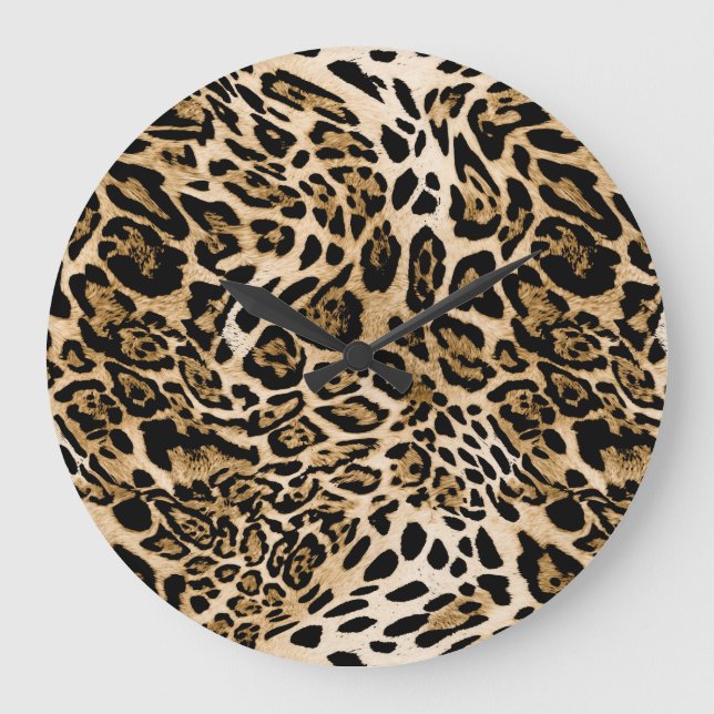 African Leopard Fur: Seamless Animal Texture Large Clock (Front)
