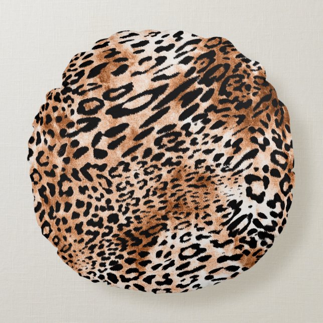 African Leopard Print Seamless Round Cushion (Front)