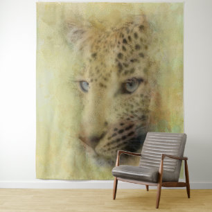 African Leopard Wildlife Watercolor Tapestry