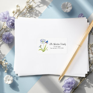 African Lily with Bluebird Mother and Baby Address Label