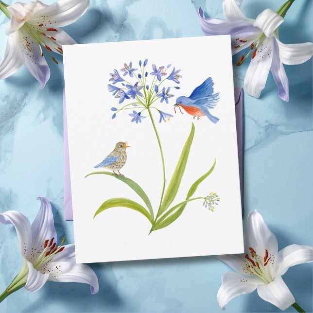 African Lily with Bluebird Mother and Baby Postcard (Creator Uploaded)
