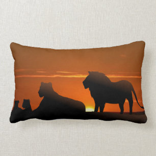 African Lion and Kuba Cloth Lumbar Cushion