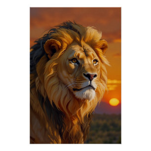 African Lion at Sunset Poster