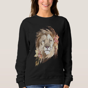 African Lion I Big Cat I Wildflowers Watercolor Sweatshirt