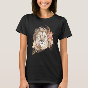 African Lion I Big Cat I Wildflowers Watercolor T-Shirt