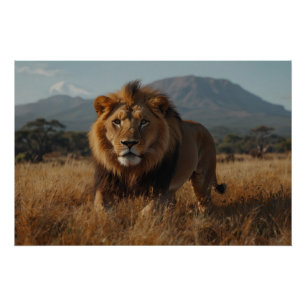 African Lion & Kilimanjaro Poster