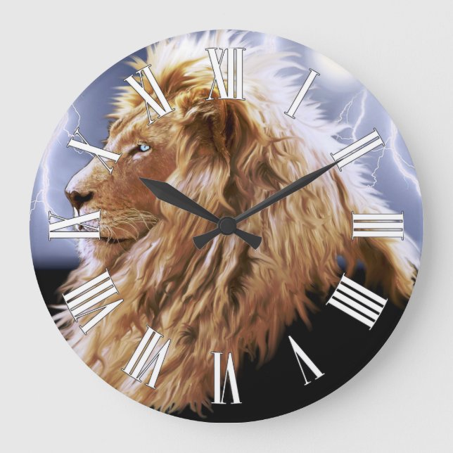 African Lion & Lightning Big Cat-Lover Wall Clock (Front)