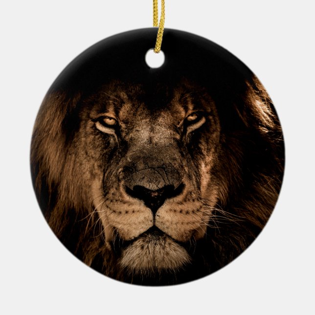 african lion mane close eyes ceramic tree decoration (Front)