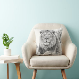 African Lion Pencil Drawing Cushion