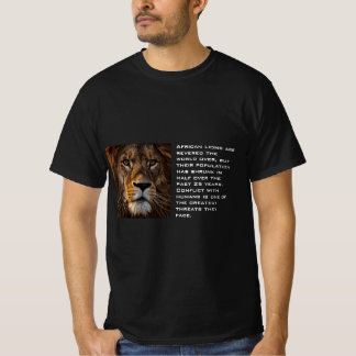 African lion print white text for him black T-Shirt