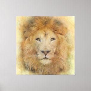 African Lion Wildlife Watercolor Portrait Canvas Print