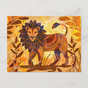 African lion with tribal patterned mane holiday postcard