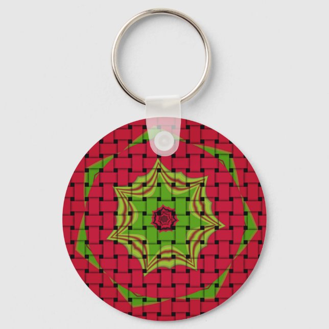 African Lovely Woven Red and Lemon Green Design Key Ring (Front)