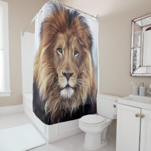 African Male Lion Digital Oil Painting Shower Curtain