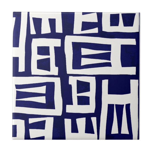 African Map - Navy Ivory Ceramic Tile (Front)