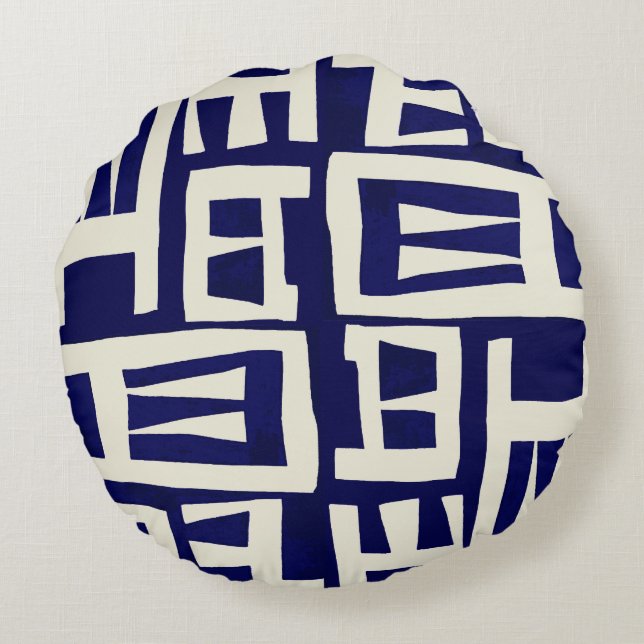 African Map - Navy Ivory Round Cushion (Back)