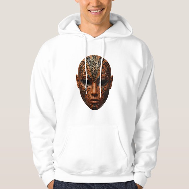 African Mask & Arabic Script Hoodie  (Front)