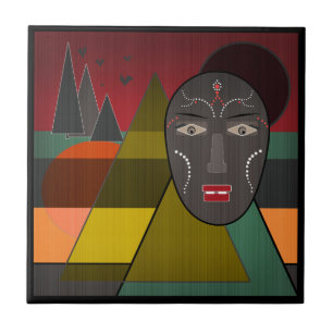 African mask ceramic tile