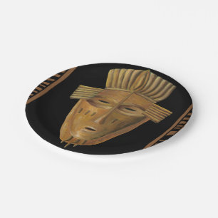 African Mask Painting by Chariklia Zarris Paper Plate