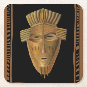 African Mask Painting by Chariklia Zarris Square Paper Coaster