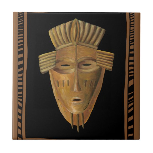 African Mask Painting by Chariklia Zarris Tile (Front)
