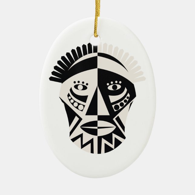 African mask primitive folk art ceramic tree decoration (Front)