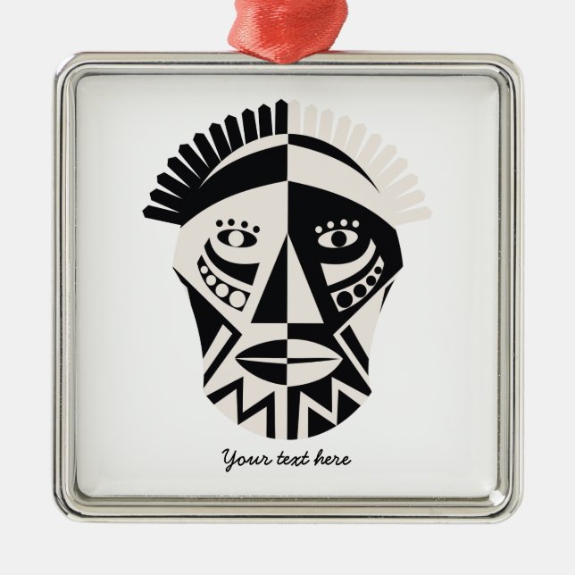 African mask primitive folk art metal tree decoration (Front)