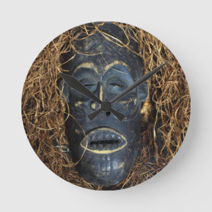 African mask round clock