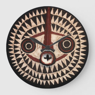 African Mask Round Wall Clock - Tribal Decor