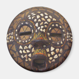 African mask with cowrie shells magnet