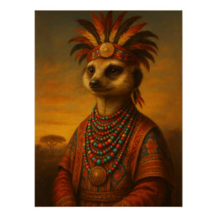 African Meerkat Tribal Chief Savannah Portrait Poster