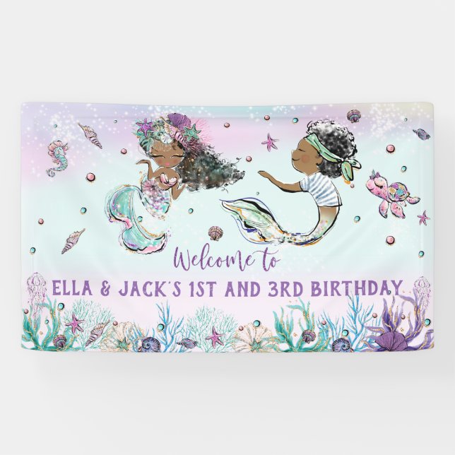 African Mermaid and Pirate Pool Birthday Backdrop Banner (Horizontal)