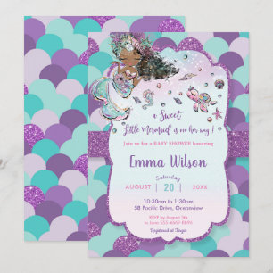African Mermaid Baby Shower Under the Sea Purple Invitation