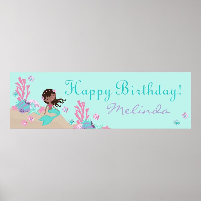 African Mermaid Birthday Banner Poster (Front)