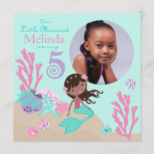 African Mermaid Fifth Birthday Invitation