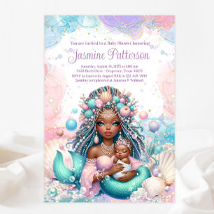 African Mermaid Mum And Baby Baby Shower Invitation