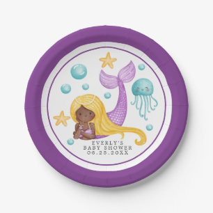 African Mermaid Ocean Baby Shower Paper Plate