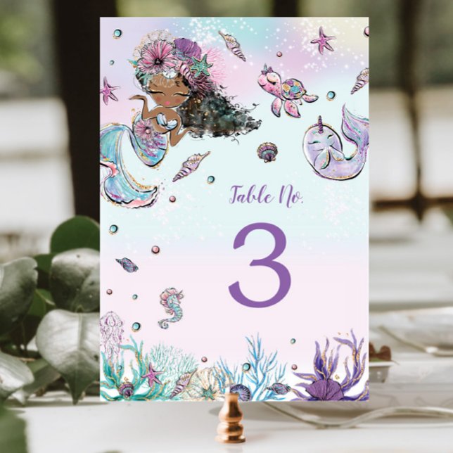 African Mermaid Under the Sea Birthday Baby Shower Table Number (Creator Uploaded)