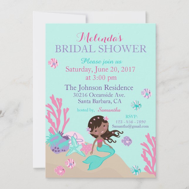 African Mermaid Under the Sea Bridal Shower Invitation (Front)