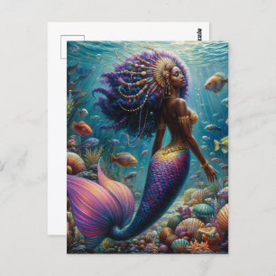African Mermaid With Purple Hair Postcard