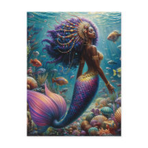 African Mermaid With Purple Hair