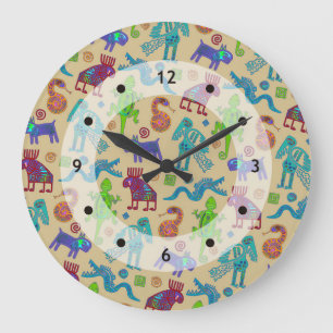 African Mexican Culture Primitive Tribal Pattern 1 Large Clock