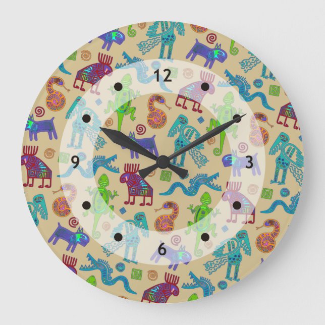 African Mexican Culture Primitive Tribal Pattern 1 Large Clock (Front)