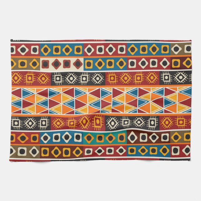 African Motif Colourful Decorative Pattern Tea Towel (Horizontal)