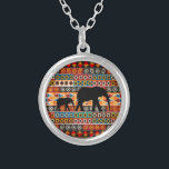 African Motif Colourful Pattern Mum & Baby Silver Plated Necklace<br><div class="desc">Mum and Baby Elephant silhouette on African Motif Colourful Decorative Pattern. Lovely gifts idea for mum.</div>