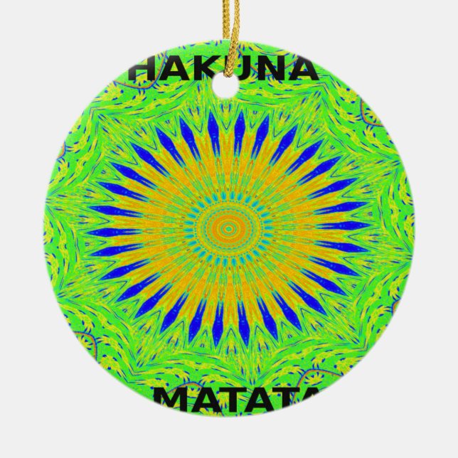 African Motif Design in Green and Gold Art Print Ceramic Ornament (Front)