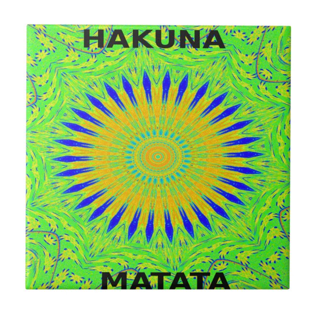 African Motif Design in Green and Gold Art Print Ceramic Tile (Front)