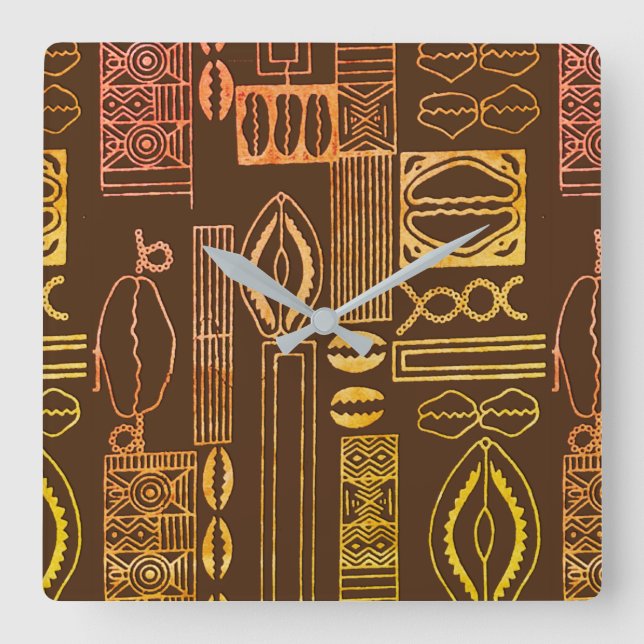 African Motif Square Wall Clock (Front)