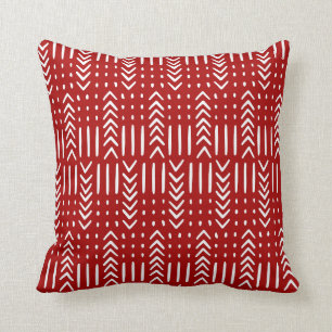 African Mud Cloth Arrow Dots White on Red Cushion