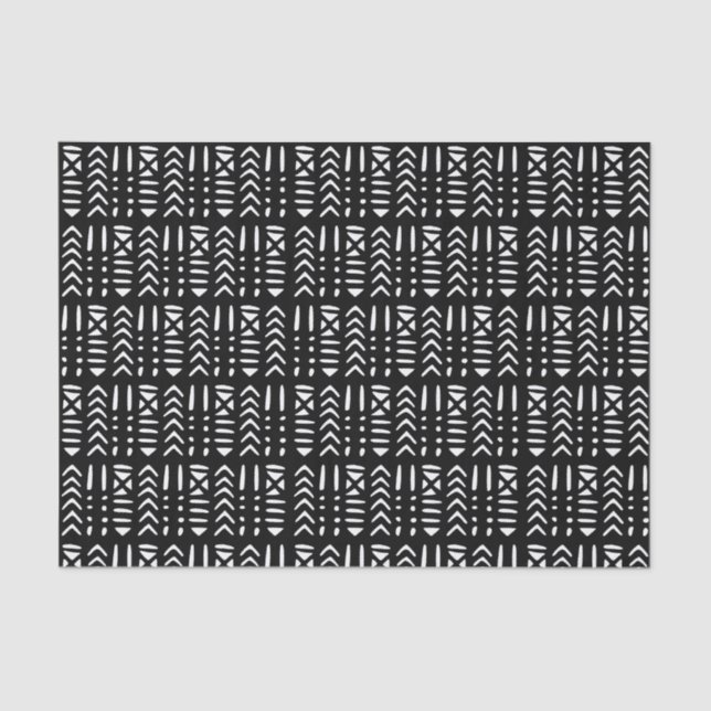 African Mud Cloth MC3 White on Black Tissue Paper (Front)